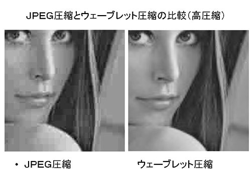 JPEG圧縮とウェーブレット圧縮の比較(高圧縮)